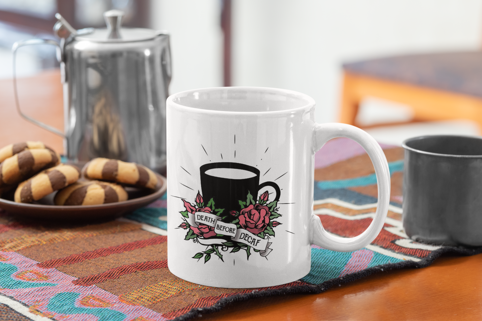 Tazza da caffè smaltata Death Before Decaf Tazza da caffè smaltata Death Before Decaf